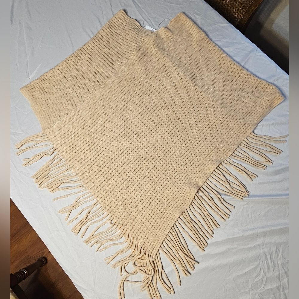 Time & Tru NWT Women's XXL-XXXL, Boho,Cottagecore, Ribbed Fringe Poncho Comfy - Picture 6 of 12